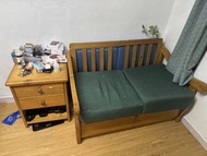 木製雙人沙發床 + 床頭櫃