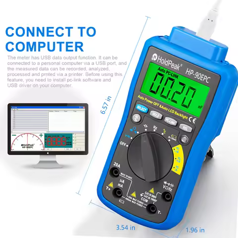 HoldPeak HP-90EPC Multimeter Digital USB Multimeter AC/DC Voltage Current C/F Temperature Tester DMM