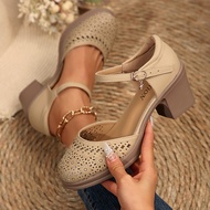 Ankle Strap High Heels Sandals for Women 2025 Summer Hollow Out Breathable Pumps Woman Comfortable C