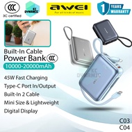 【3C Certified】Awei C03 20000mAh Powerbank 45W Fast Charging Power Bank Awei C04 10000mAh Powerbank A