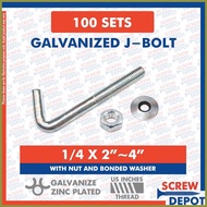❧ ▦ ☍ 100PCS 1/4 x 2 ~ 4 inch GI Jbolt / J Bolt Galvanized / J-bolt Roofing nut, bonded washer Scre