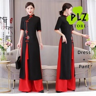 [S-7XL] Cheongsam Dress 2Pcs Set Plus Size Outfit Woman Baju Kurung Cina Perempuan 大码旗袍兩件套 Cheongsam