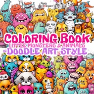 Little Monsters and Animals In Doodle Art Style Coloring Book