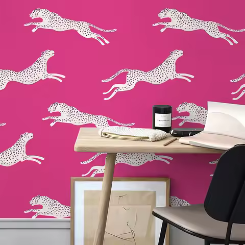 Pink Leopard Peel And Stick Vinyl Wallpaper Morden Self Adhesive Waterproof Living Room Wall Decor C