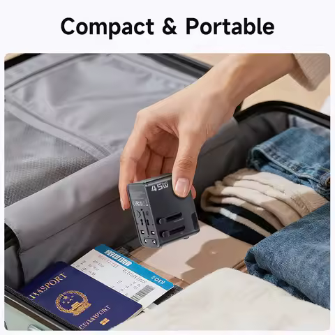Toocki GaN Universal Travel Adapter With 3C1A 45W Fast Charging 2500W Max All-in-one Travel Charger 
