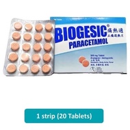 Biogesic Paracetamol 500mg Tablet 20s Strip | Fever, Headache, Toothache & Body Pain Relief (Exp: Ju