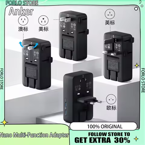 Anker Nano Travel Adapter, 5-Port Power Adapter with 1× 2-Pin AC, 2 USB A, 2 USB C for 20W, Smart Te