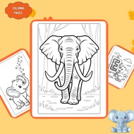 Set of 50/25/10 sheets of coloring pages, coloring pages for children, Elephant image, A4, A5 paper 