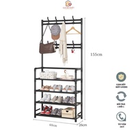 4-tier multi-purpose shoe rack with 8 smart and convenient h-shaped clothes hangers, size 155x26x60c