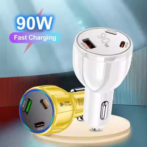 90W USB Car Charger 3-4 Port PD Type C Fast Charging Car Phone Adapter For iPhone Xiaomi Samsung Qui