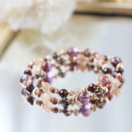 飛行納米比亞。紫幽靈/茶晶/橙月光石/石榴石天然石水晶設計手鍊