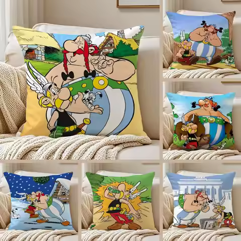 A-Asterix And O-Obelix Cushion Cover Silky Short Plush Sofa Pillow Cover Hidden Zipper Soft Dustproo