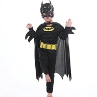 Children's Halloween Masquerade Black Bat Batman American Hulk Muscle Costume Black Cloak Bat Suit