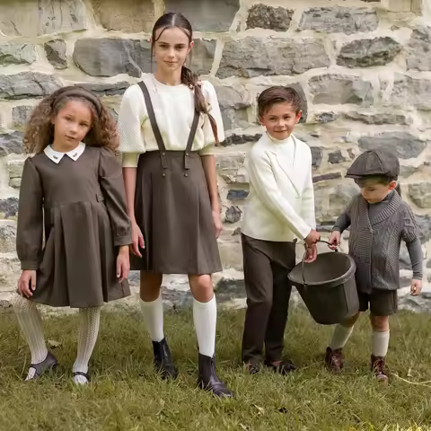 AP Chestnut Collection for Brown Exquisite Embroidery Fashion Brothers Sisters Family Matching Outfi