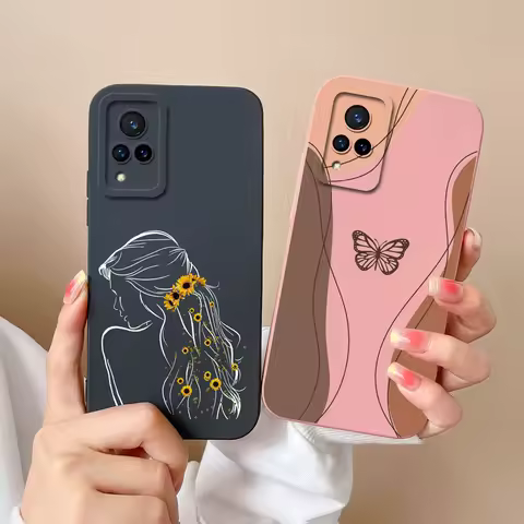 Phone Case For VIVO V21 4G 5G Cute Sweet Girls Cartoons High-quality Liquid Silicone Coque For VIVO 