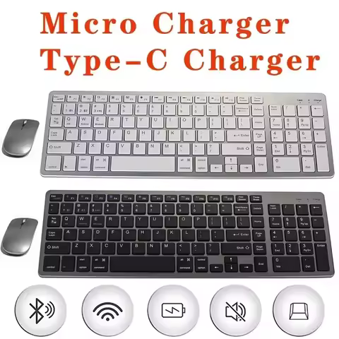 Ultra Slim Wireless Bluetooth Keyboard and Mouse Set Compatible for Mac OS/iOS/iPad OS Rechargeable 