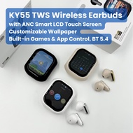 KY55 Smart LCD Earbuds, Fon Telinga Pintar Canggih, ANC Noise Cancelling, Games & Custom Wallpaper, 