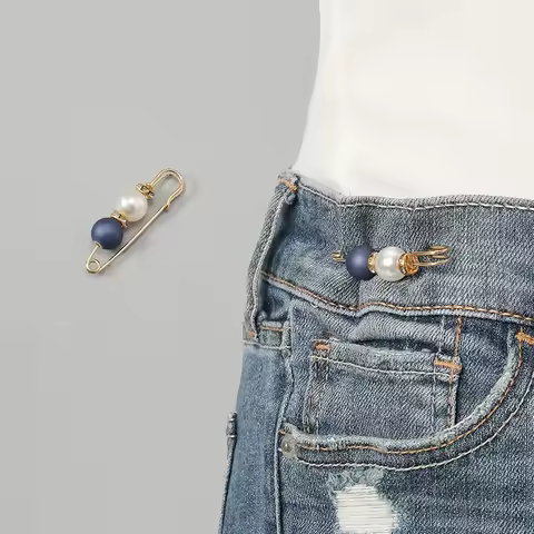 6pcs/Bag Accessories Pearl Safety Pin Tighten Waist Jeans Pins Button For Women Fashion Hijab Scarf 