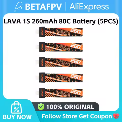 Betafpv LAVA 1S 260mAh 80C Battery (5PCS) 3.8V 0.98Wh for Racing Drones Air65 BT2.0 Connector