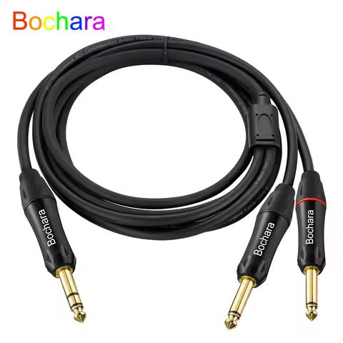 Bochara 1/4'' 6.35mm TRS Stereo to Dual 1/4'' 6.35mm TS Mono Y-Splitter OFC Audio Cable Foil+Braided