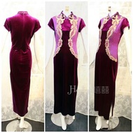 全新短袖顯瘦長旗袍絲絨裙 壽宴表演 閃石車花有彈性 母親禮服奶奶婆婆 velvet gown china 華服日 cheungsam chinese dress qipao 主婚人晚裝奶奶媽咪衫 pa