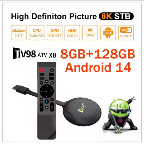 TV98 ATV X8 TV Stick 4G 5G Dual Wifi HD 8K 4K Android 14 H.265 BT 5.0 8GB 128GB Allwinner H313 quad-