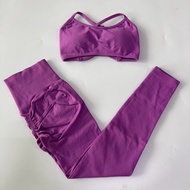 2 Pieces Seamless Yoga Set Women Scrunch Leggings Backless Sports Bra Fitness Outfits Sportswear Wor