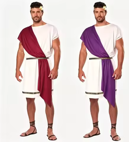 Greek Toga Costume For Men - Adult Roman Halloween Dionysus Costume With Leather Wristband King Glad