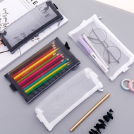 Simple Transparent Mesh Pencil Case Office Student Pencil Cases Nylon School Supplies Pen Case