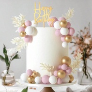 53pcs Light Pink Ball Cake Toppers, Bohemian Style Cake Toppers Pink Gold Pearl Ball Happy Birthday 