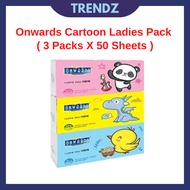 Onwards Cartoon Ladies Pack Tissue White Facial Tissue 50 Sheets x 3 Packs Pocket Tissue