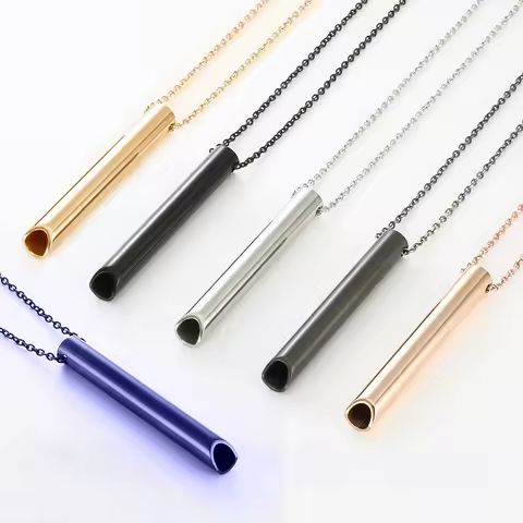 528 Hz Meditation Whistle Mindfulness Pendant Stainless Steel Vacuum Necklace Regulate Breathing Rel
