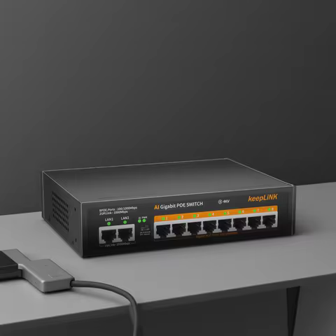 KeepLiNK 10-Port Gigabit Switch with 8-PoE and 2-RJ45 for Uplink Unmanaged Plug and Play