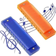 Kids Harmonica, 2 PCS Translucent Harmonica with Case 10 Holes Diatonic Bules Children Harmonica(Orange and Blue)