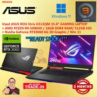 #RG242 USED ASUS ROG Gaming G513QM AMD R9 RYZEN 9-5900HX 16GB 512GB SSD NVIDIA GEFORCE RTX3060 6GB F