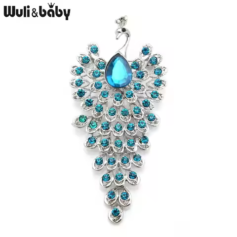 Wuli&baby Big Rhinestone Peacock Bird Brooches Women Beauty 3-color Bird Animal Weddings Party Offic