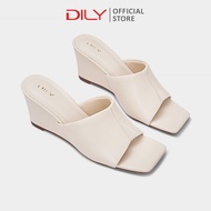 DILY women's wedge shoes with wide straps to flatter the feet, square toe wedge clogs 7cm high DL053