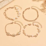 4pcs Summer Ocean Style Starfish & Faux Pearl Shell Pendant Gold Chain Necklace Set, Delicate Layere