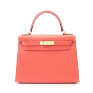 愛馬仕 Kelly 28 單肩手提包，外側縫線 Epsom Rose jaipur，二手，金色五金