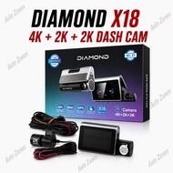 DIAMOND X18 3 Channel Dash Cam 4K + 2K + 2K Triple Camera WiFi Recorder