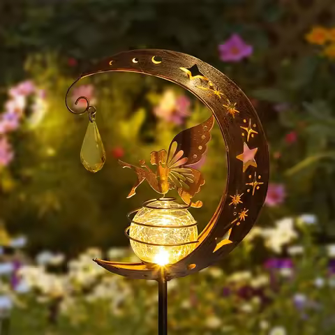 CY 1pc Solar Moon Fairy Garden Lamp - Outdoor Waterproof, Solar Powered LED Pathway Lights For Walkw