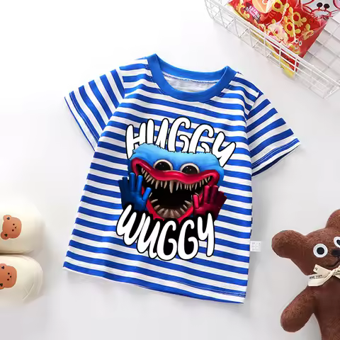 Game Poppys Playtime T-shirt Boys Girls Cute Huggy Wuggy Tees Kids Summer Tops Cotton Short Sleeves 
