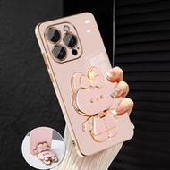 เคสโทรศัพท์ชุบไฟฟ้าสุดหรูพร้อมขาตั้งแมวน่ารักสร้างสรรค์และกระจกแต่งหน้าในตัว, วัสดุซิลิโคนแฟชั่น, กั