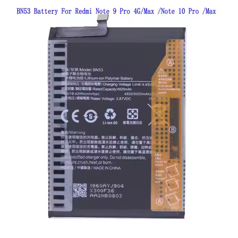 1x New 5020mAh 19.42Wh BN53 Battery For Redmi Note 9 Pro Max/ Redmi Note 9 Pro 4G Global /Redmi Note