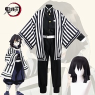 Adult Kids Anime Demon Slayer Cosplay Costume Iguro Obanai Black White Striped Kimono Suits