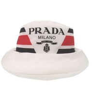全新 Prada Re Nylon 印花寬簷漁夫帽，聚酯/聚醯胺混紡，白色，尺寸 0674。 [二手]