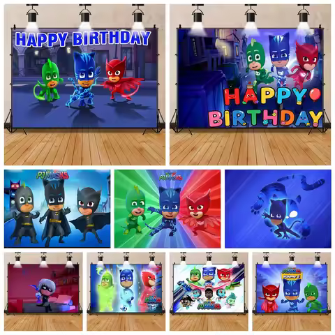 Cartoon PJ M-Masks Kids Birthday Party Background Superhero Photo Booth Background Baby Shower Decor