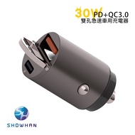 SHOWHAN 30W PD+QC3.0 Dual Hole Car Charger Invisible USB+Type-C BSMI Certification