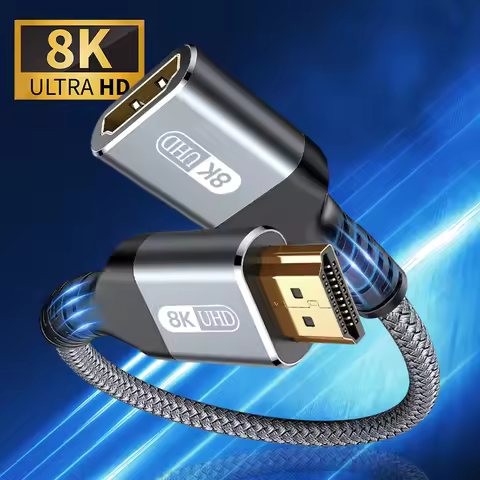 8K HDMI Extension Cable HDMI 2.1 Male to Female Cable Nylon Braided HDMI Extender Cable Support 8K@6