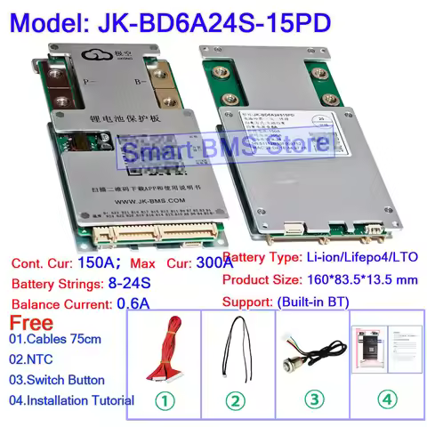 2025 Latest Jkbms 150a 0.6a White Version Jikong 8s 13s 16s 17s 20s 24s JK BD6A24S15PD Smart Jk Bms 